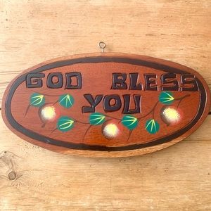 Handmade Wooden wall plaque “God Bless You” vintage - charming and lovel…